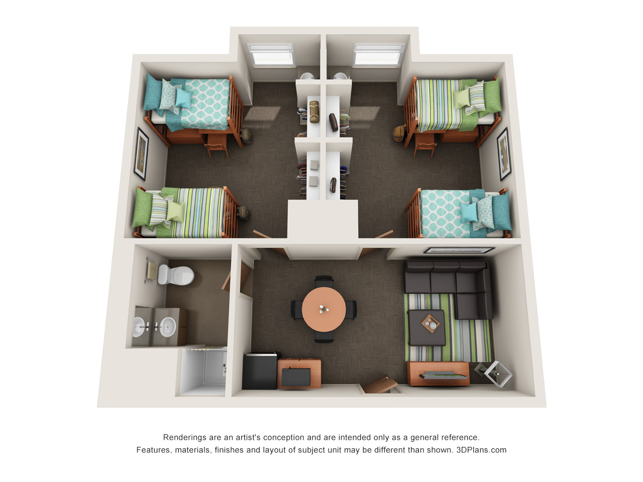 Brown Hall 4 person 3D Graphic